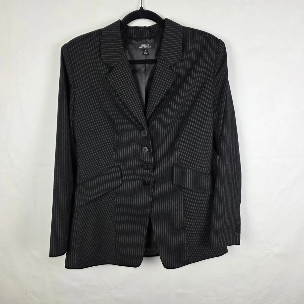 Giorgio Sant Angelo Womens Black Pinstripe 4-Button Blazer Jacket Size 8 RN61648